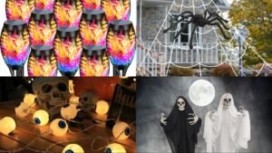 Best Temu Halloween decorations 2026: solar flame torch lights, giant spider web, eyeball string lights and hanging skeleton ghosts