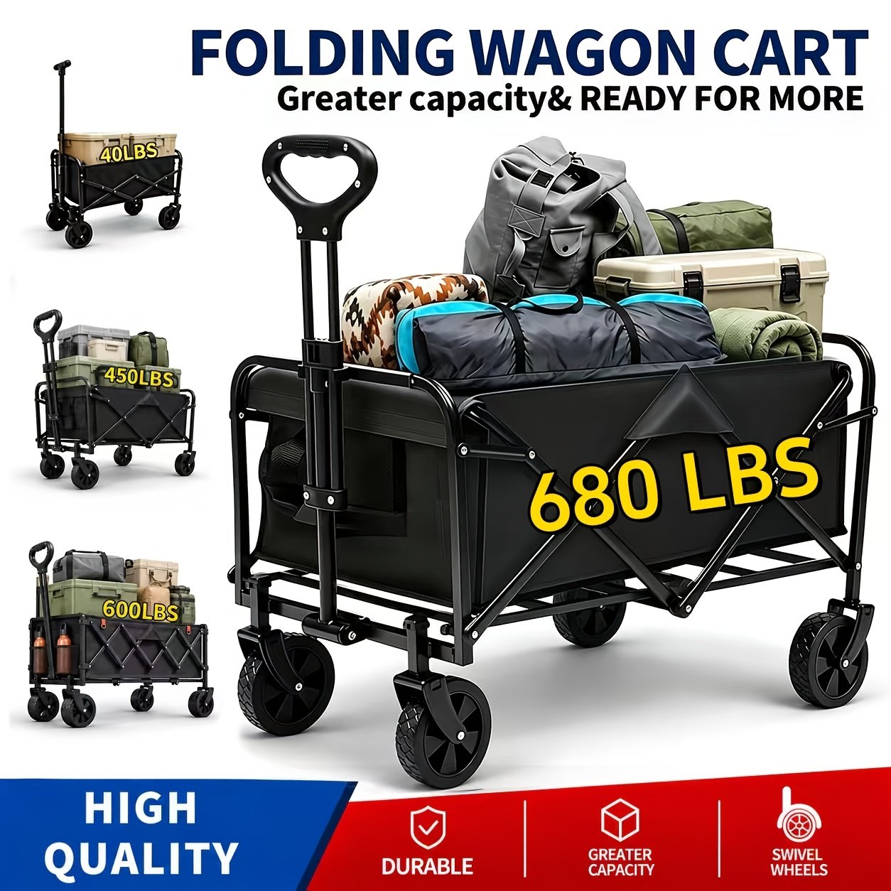 Heavy-Duty Folding Utility Wagon (600D Oxford) from Temu