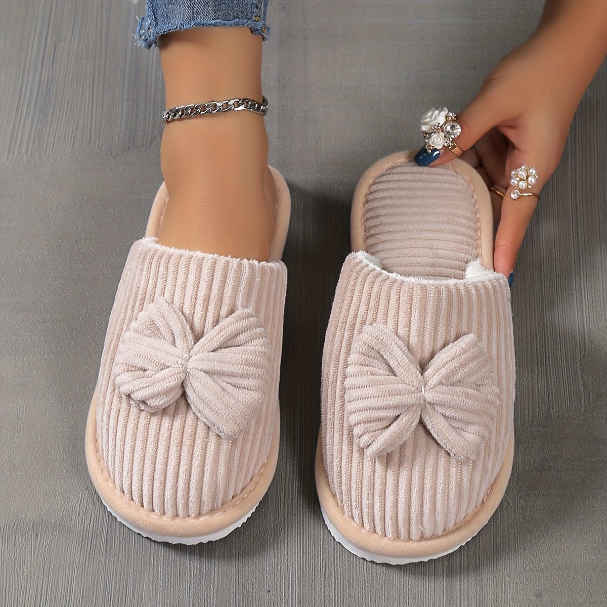 Cozy Fleece Slippers with Bow from Temu